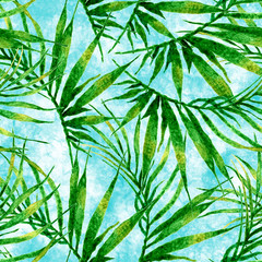 Tropical seamless pattern. Watercolor chaotic palm