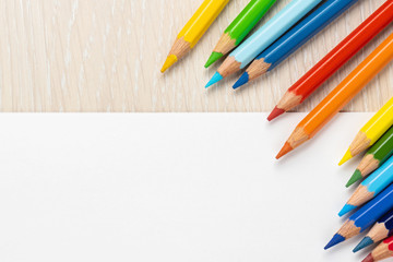 Set of colored pencils. Colors of rainbow. Colored pencils for drawing different colors on a white background.