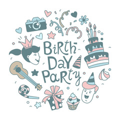 Happy Birthday lettering calligraphy phrase festive greeting card poster background.