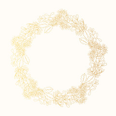 Hand drawn pine with cone, mistletoe and holly frame. Christmas holiday floral coniferous wreath for decoration. Vector isolated xmas design elements.