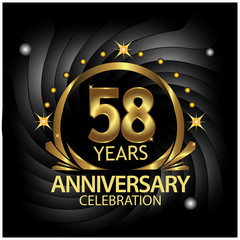 Fifty eight years anniversary golden. anniversary template design for web, game ,Creative poster, booklet, leaflet, flyer, magazine, invitation card - Vector