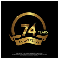 Seventy four years anniversary golden. anniversary template design for web, game ,Creative poster, booklet, leaflet, flyer, magazine, invitation card - Vector