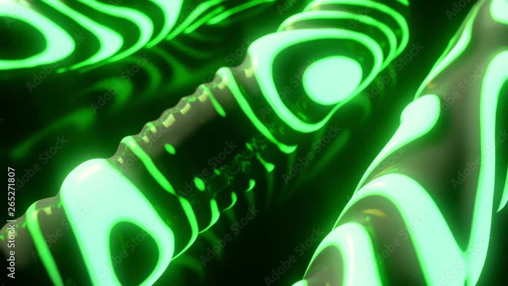 Poster glowing neon light shapes. abstract background. surface with wavy ripples. motion design template. c