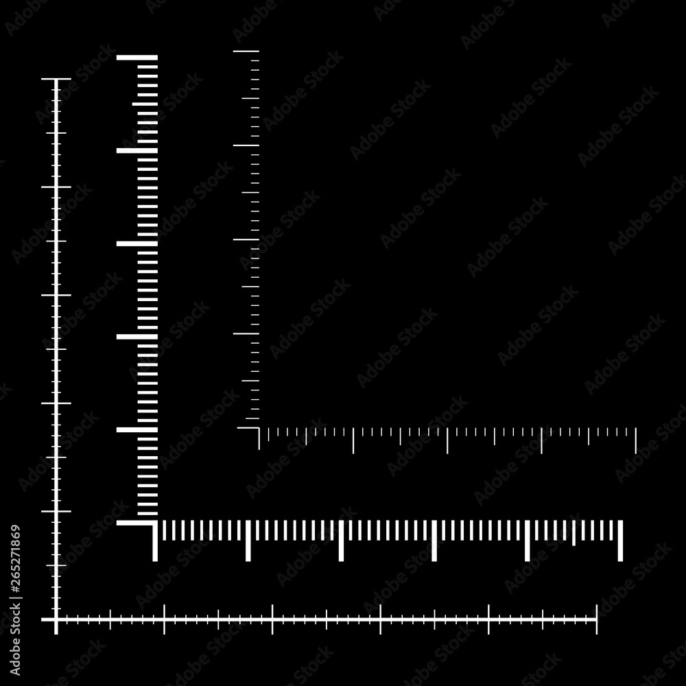 Poster corner ruler vector. measuring scales. mackup for rulers. size indicators set isolated on background