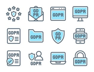GDPR General Data Protection Regulation icon set, two tone color