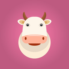 Cute and little cow head character for your logo design. Organic farm and milk concept. Vector illustration.