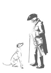 König mit Spazierstock und seinem Hund