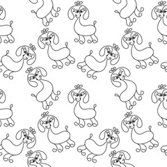 Funny little dog. Hand-drawn vector illustration. Seamless pattern. Vector