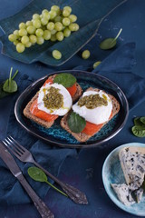 Poached Egg Sandwich, Salmon and Pesto Sauce