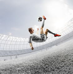 soccer player in action, stadium backgroun absolutely white style toning.