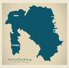 Modern Map - Aschaffenburg county of Bavaria DE