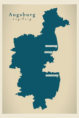Modern Map - Augsburg county of Bavaria DE