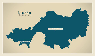 Modern Map - Lindau Bodensee county of Bavaria DE