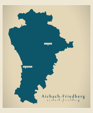Modern Map - Aichach-Friedberg county of Bavaria DE