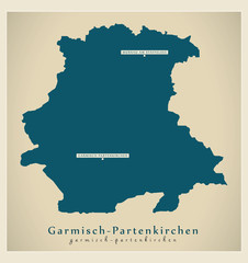 Modern Map - Garmisch-Partenkirchen county of Bavaria DE