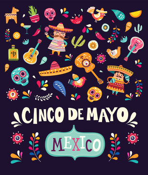 Vector illustration with symbols for Mexican celebrations