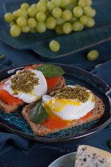 Poached Egg Sandwich, Salmon and Pesto Sauce