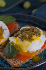 Poached Egg Sandwich, Salmon and Pesto Sauce