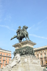 Big equestrian statue of Vittorio Emanuele II in Milan city
