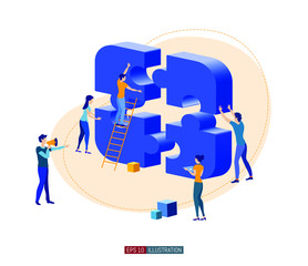Trendy flat illustration. Teamwork metaphor concept. Cooperation of people who implement the joint idea. Template for your design works. Vector graphics.