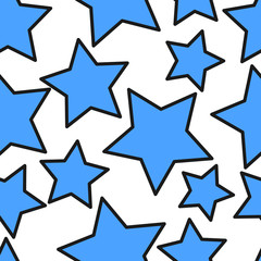Seamless abstract pattern with blue stars of different size on white background