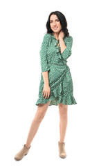 Portrait of beautiful woman on white background