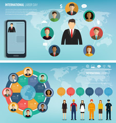 Two banners with people of different occupations. Professions icons set. Flat design. Vector