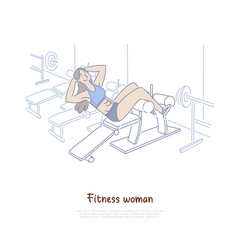 Young woman in sportswear, female athlete working out in gym, healthy lifestyle, fitness center banner