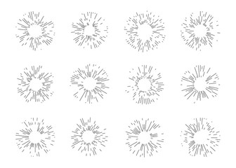 Set of black Vintage sunburst design elements on a black background