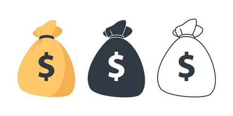 Fotobehang Set of Money bag icons. Line money bag icon , black and white sack, Flat Money bag Vector illustration © SMUX