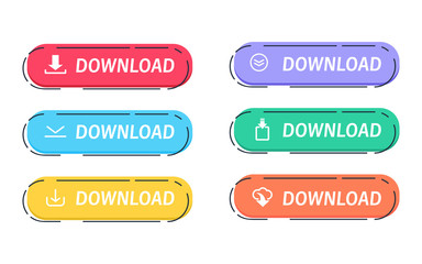 Set of vector modern Download buttons. Website interface. Colorful collection button. Download icon. Upload button