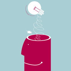 Brainstorm concept design. Isolated on blue background.