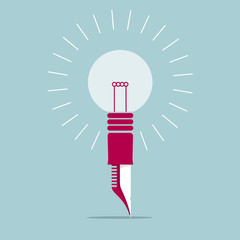 Light up the idea concept. Isolated on blue background.