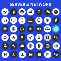 Trendy flat design big computer and server networks icons set