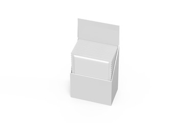 Template of blank sachet packaging for food, cosmetic and hygiene, pouches display box mockup on isolated white background, 3d illustration