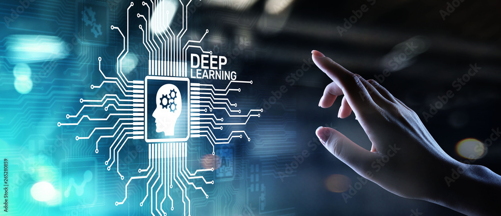 Poster deep machine learning artificial intelligence ai technology concept on virtual screen.