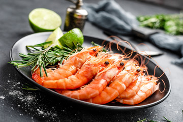 Boiled prawn shrimps on a plate