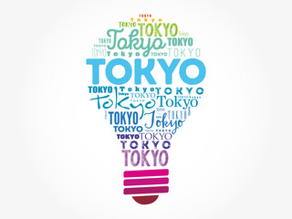 Fototapeta premium Tokyo light bulb word cloud, travel concept background