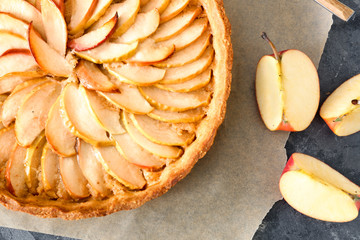Tasty apple pie on table