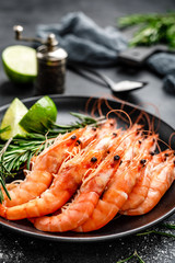 Boiled prawn shrimps on a plate