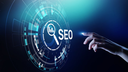 SEO - Search engine optimisation, Digital Internet marketing concept on virtual screen.