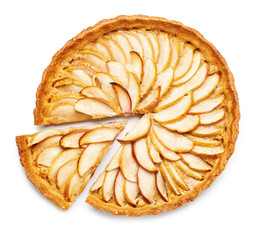Tasty apple pie on white background