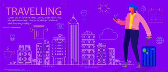 Traveling Concept Banner. Trendy Character Design Illustration