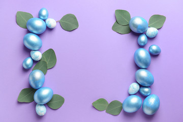 Beautiful Easter eggs on color background