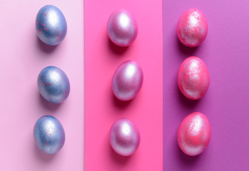 Beautiful Easter eggs on color background