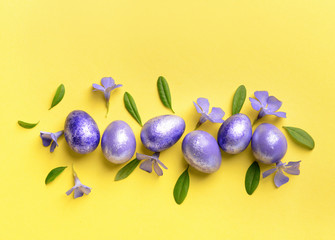 Beautiful Easter eggs on color background