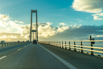 Oeresund bridge during crossing by car between sweden and denmark