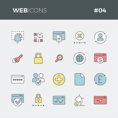 Web linear color icons set #04 - Part of a series - Iconset with button symbol of web, business, network, marketing, commerce, data, ranking. Colored outline thin icon style.