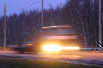  truck on a highway in Moscow region at evening