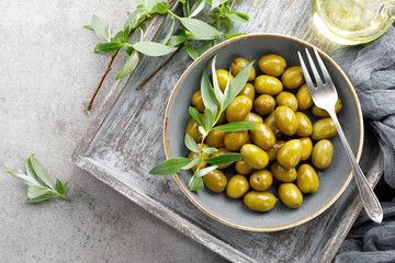 Green olives in a bowl
